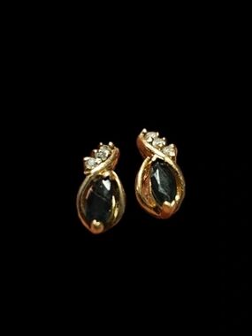 Vintage Clyde Duneier 14K Gold Marquise Natural Emerald Bypass Stud Earrings .5